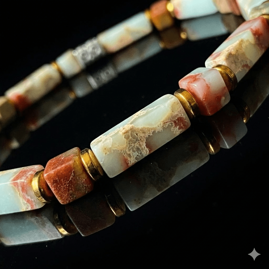 Luxe Zen Natuursteen Armband - Kyoto Marmer & Goud Accent - Kahkeshan