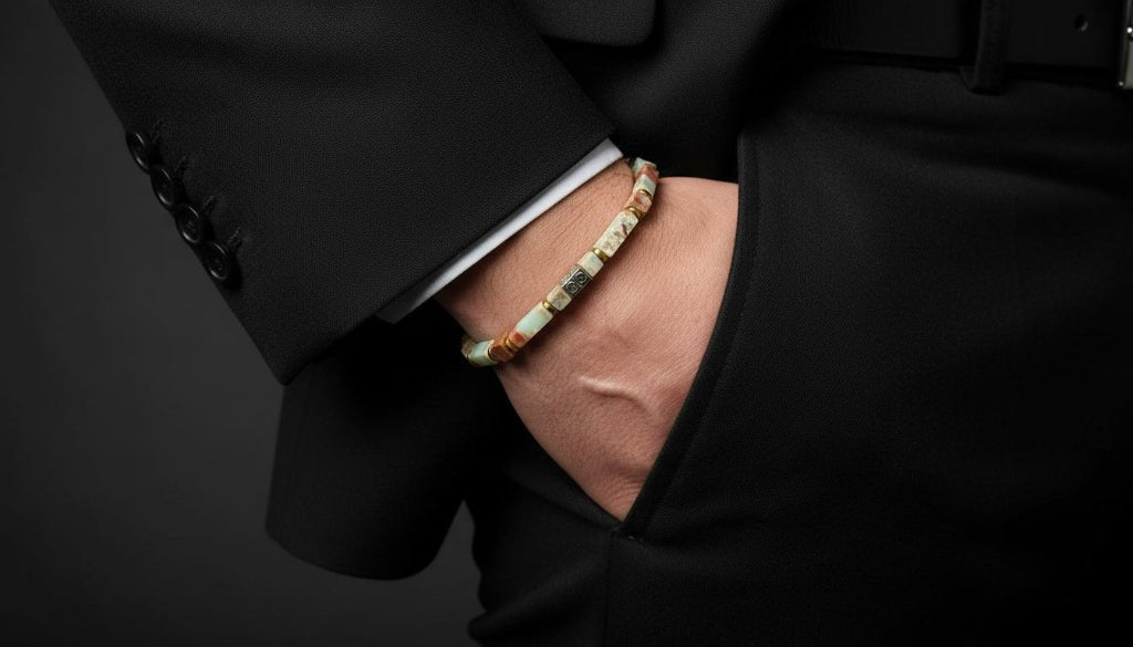 Luxe Zen Natuursteen Armband - Kyoto Marmer & Goud Accent - Kahkeshan