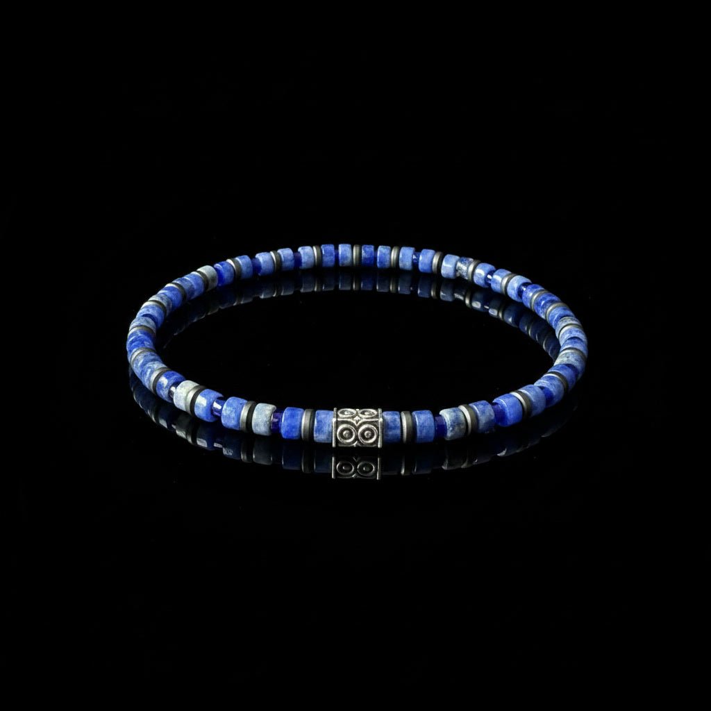 Luxe Kubus Natuursteen Armband - Aqua & Labradoriet Grijs - Kahkeshan