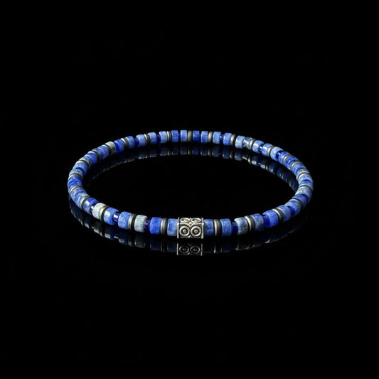 Luxe Kubus Natuursteen Armband - Aqua & Labradoriet Grijs - Kahkeshan