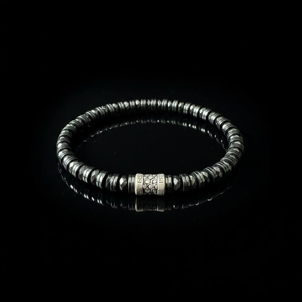 Luxe Labradoriet & Hematiet Armband - Shield Edition Shadow Grey - Kahkeshan