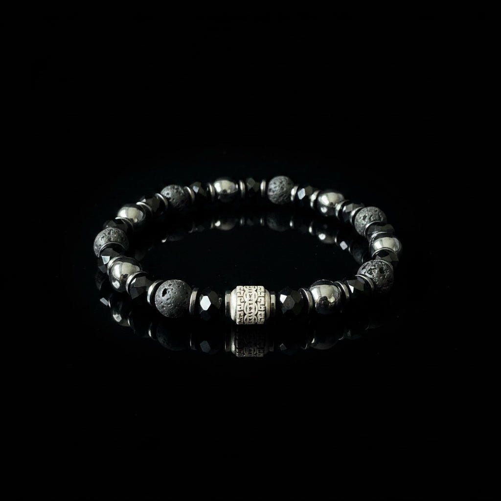 Stoere Lavasteen & Gefacetteerd Kristal Armband - Triple Black - Kahkeshan