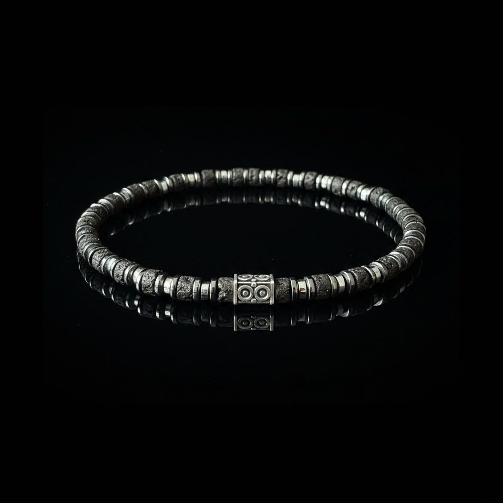 Minimalistische Raw Stone Armband - Antraciet Grijs & Metallic Silver - Kahkeshan