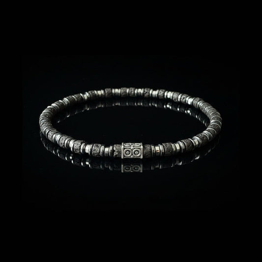 Minimalistische Raw Stone Armband - Antraciet Grijs & Metallic Silver - Kahkeshan