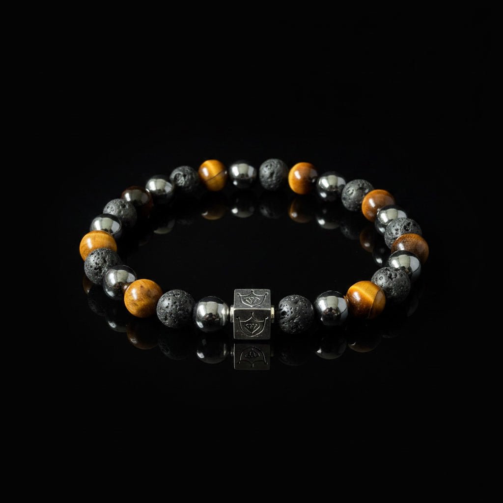 Robuuste Lavasteen & Tijgeroog Armband - Shield Edition Elementen - Kahkeshan