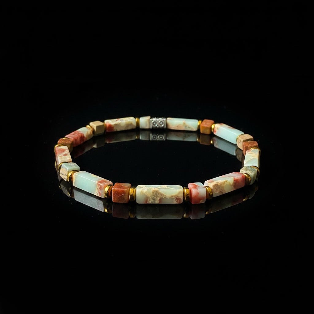 Luxe Zen Natuursteen Armband - Kyoto Marmer & Goud Accent - Kahkeshan