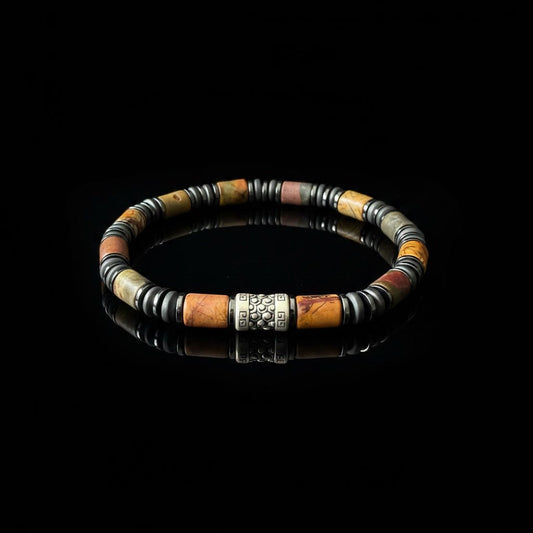 Luxe Terracotta & Sandstone Armband - Industrial Silver Accent - Kahkeshan