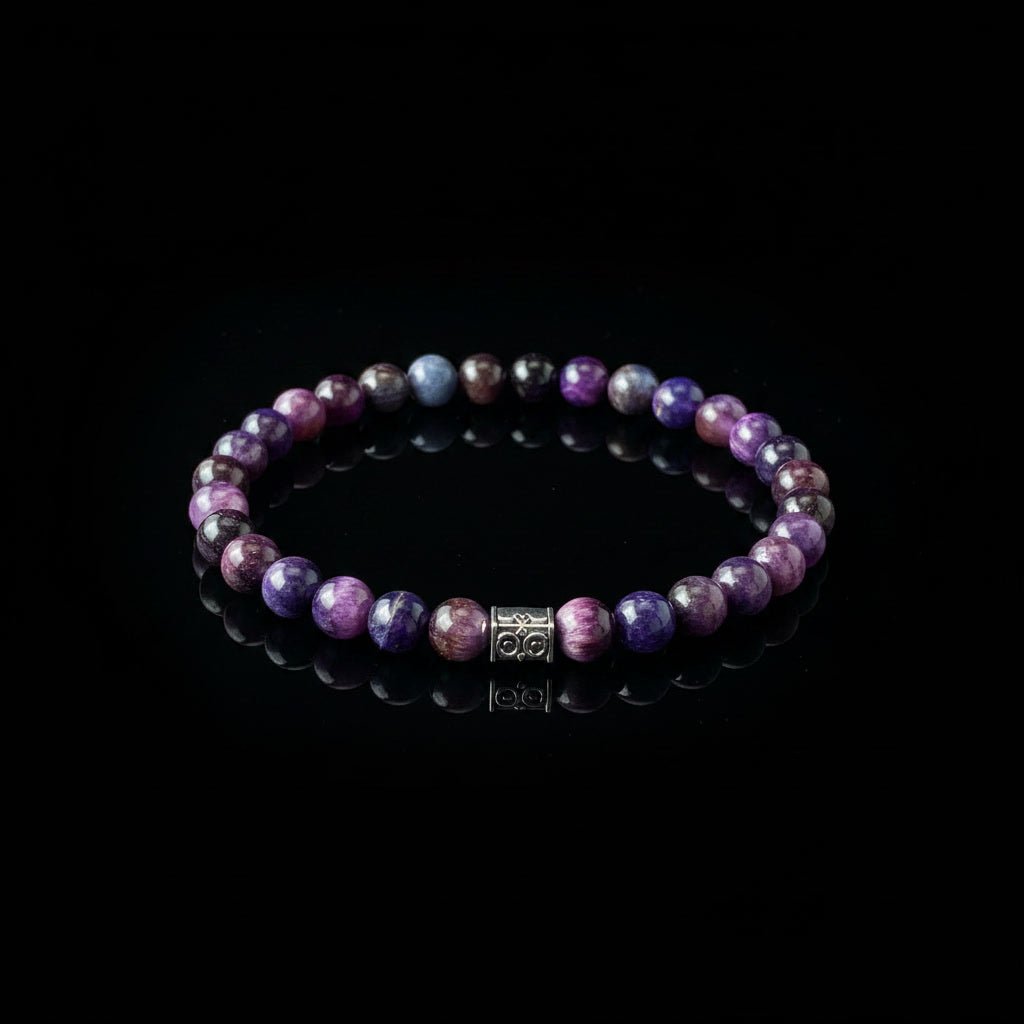Luxe Lepidoliet Natuursteen Armband - Royal Purple & Silver - Kahkeshan
