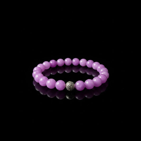 Luxe Rozenkwarts & Lavendel Jade Armband - Silver Sphere - Kahkeshan