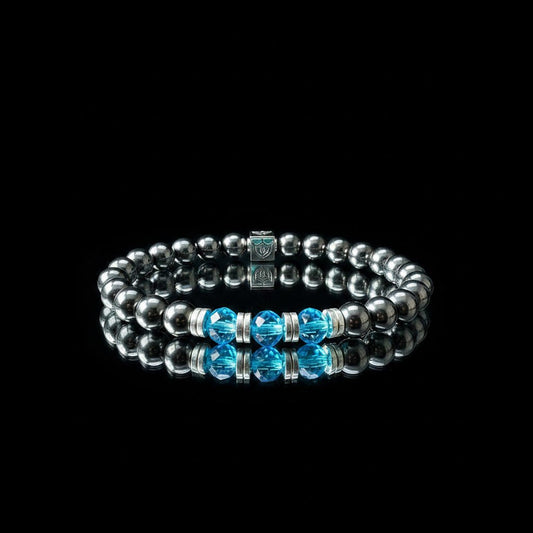 Luxe Hematiet & Aqua Kristal Armband - Shield Edition Cyber Blue - Kahkeshan