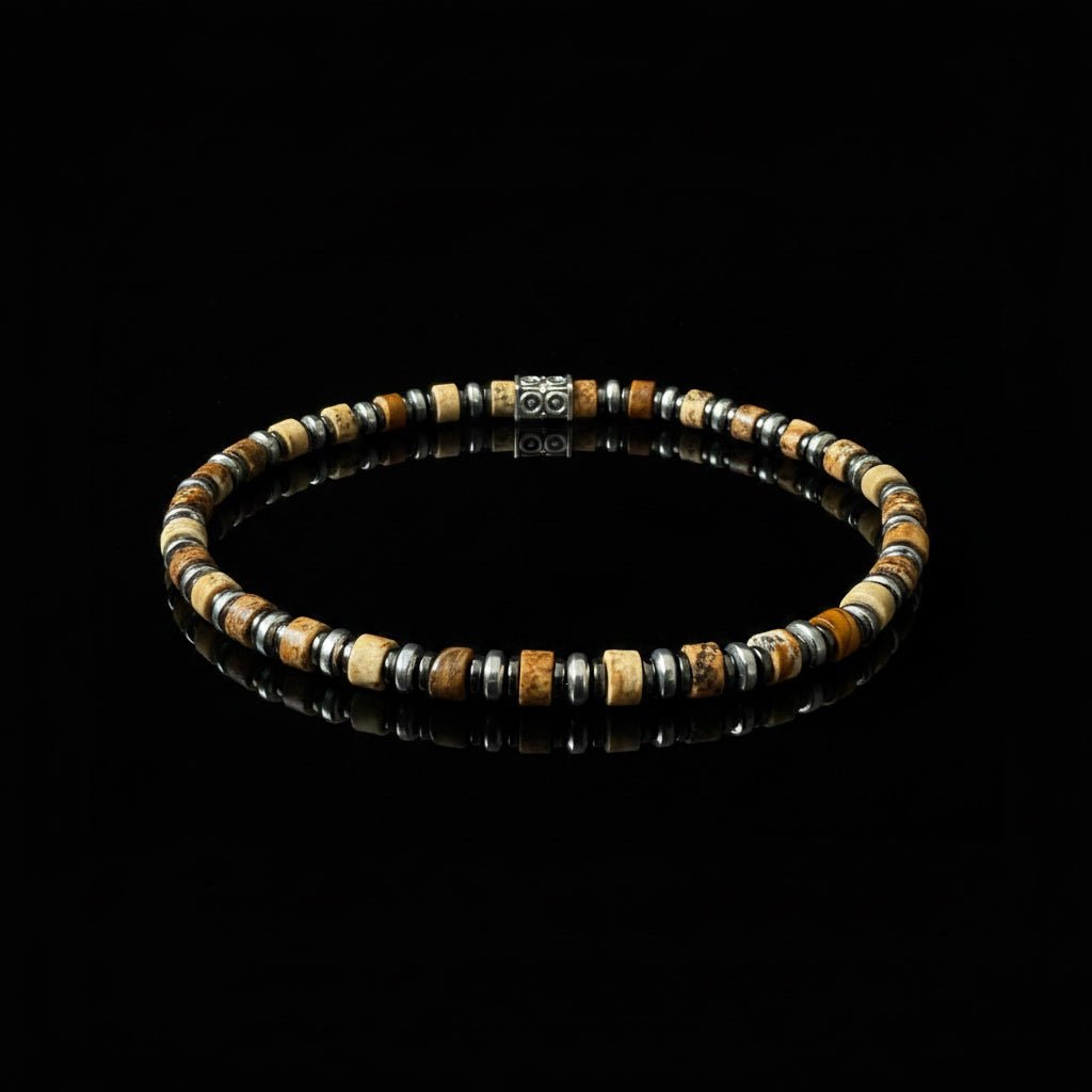 Minimalistische Wood Elements Armband - Bruin & Sand Jaspis Mix - Kahkeshan