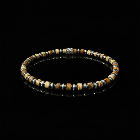 Minimalistische Wood Elements Armband - Bruin & Sand Jaspis Mix - Kahkeshan